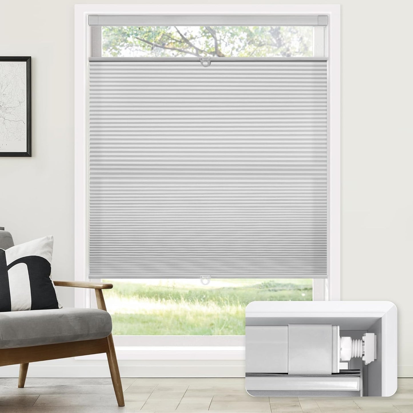 Cordless Cellular Shades for Home - No Tools No Drill Installation