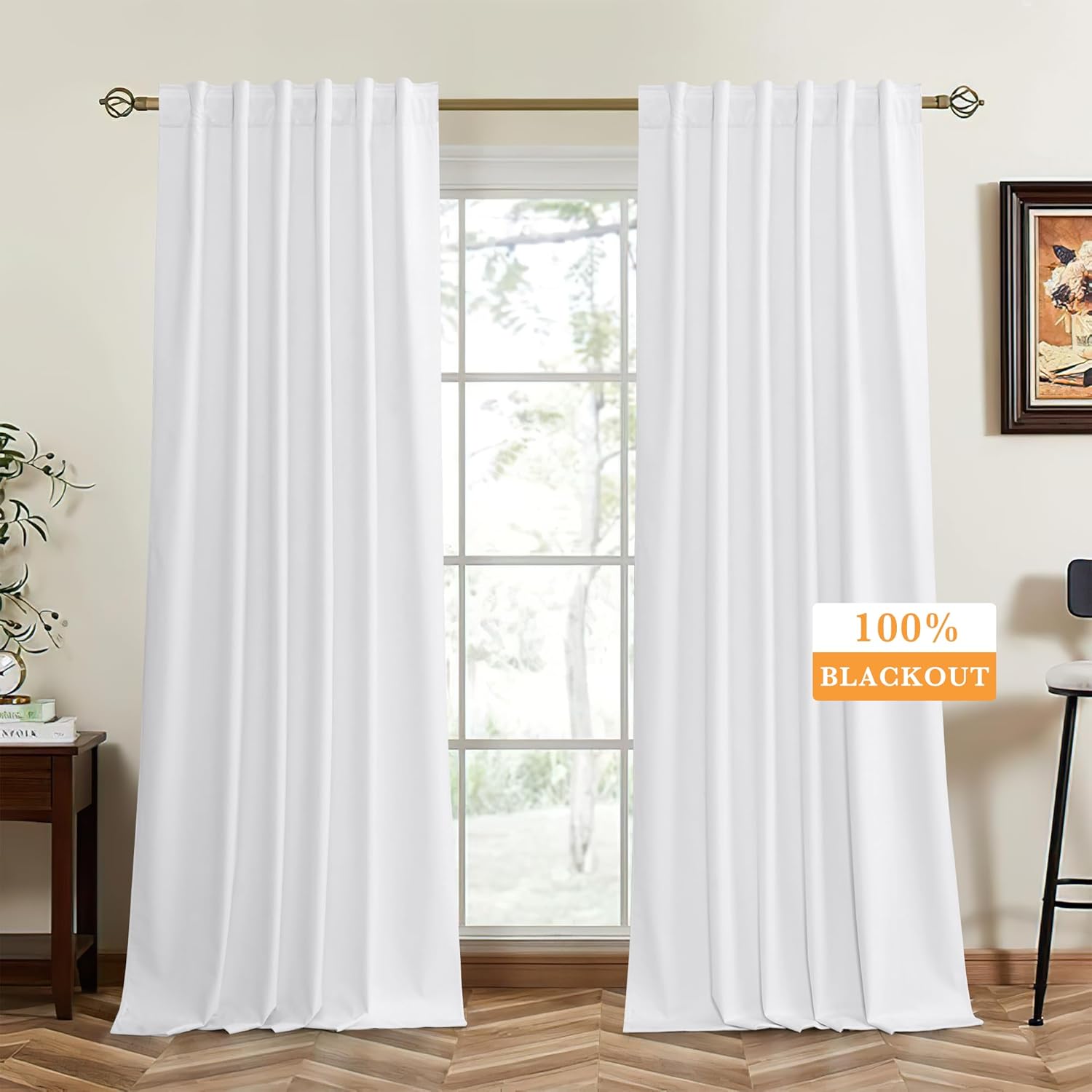 White Velvet 100% Blackout Curtains - 84 Inch Long