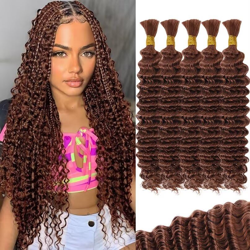 12A #30 Auburn Brown Human Braiding Hair for Boho Styles