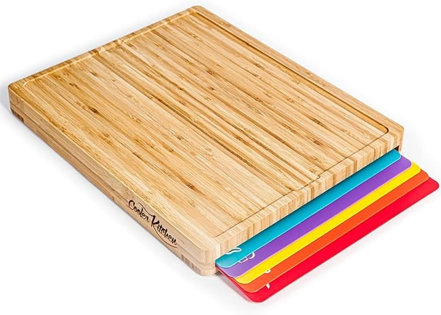 Bamboo Cutting Board Set with Color-Coded Flexible Mats