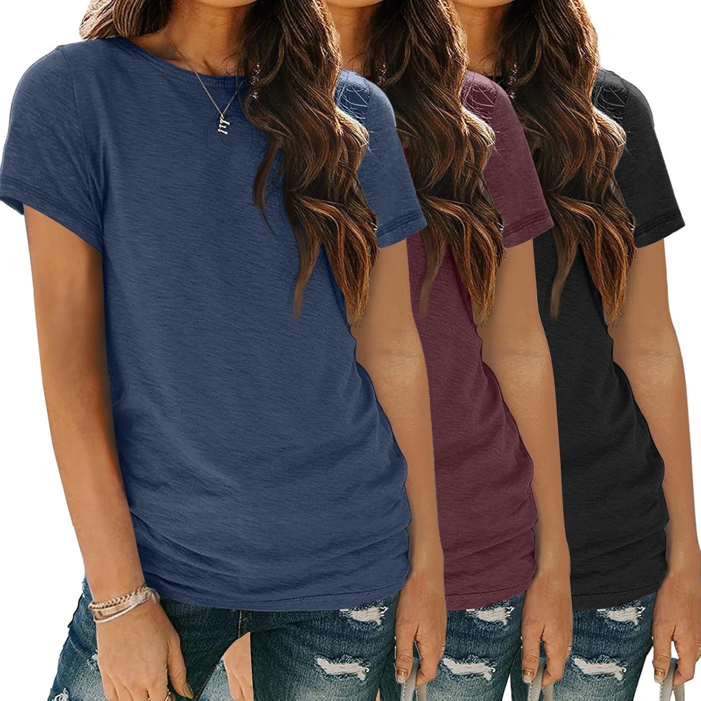 Womens 3 Pack T-Shirts Short Sleeve Summer Tops for Casual Wear