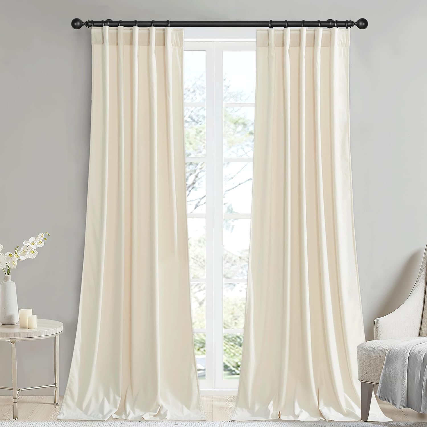 StangH Ivory White Velvet Curtains for Room Darkening Decor