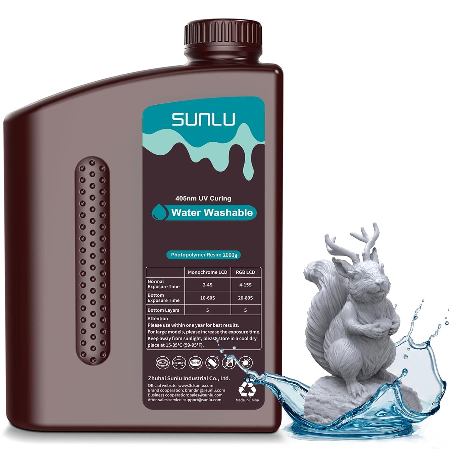 SUNLU 2kg Water Washable 3D Printer Resin for High Precision