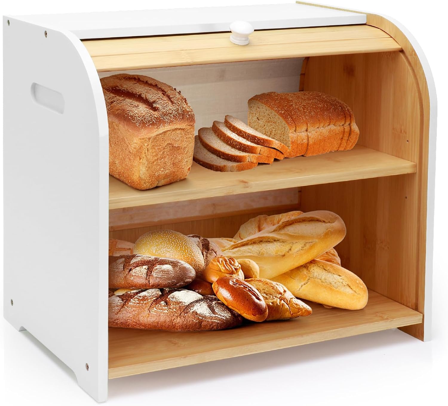 Double Layer Bamboo Bread Box for Kitchen Countertop Storage