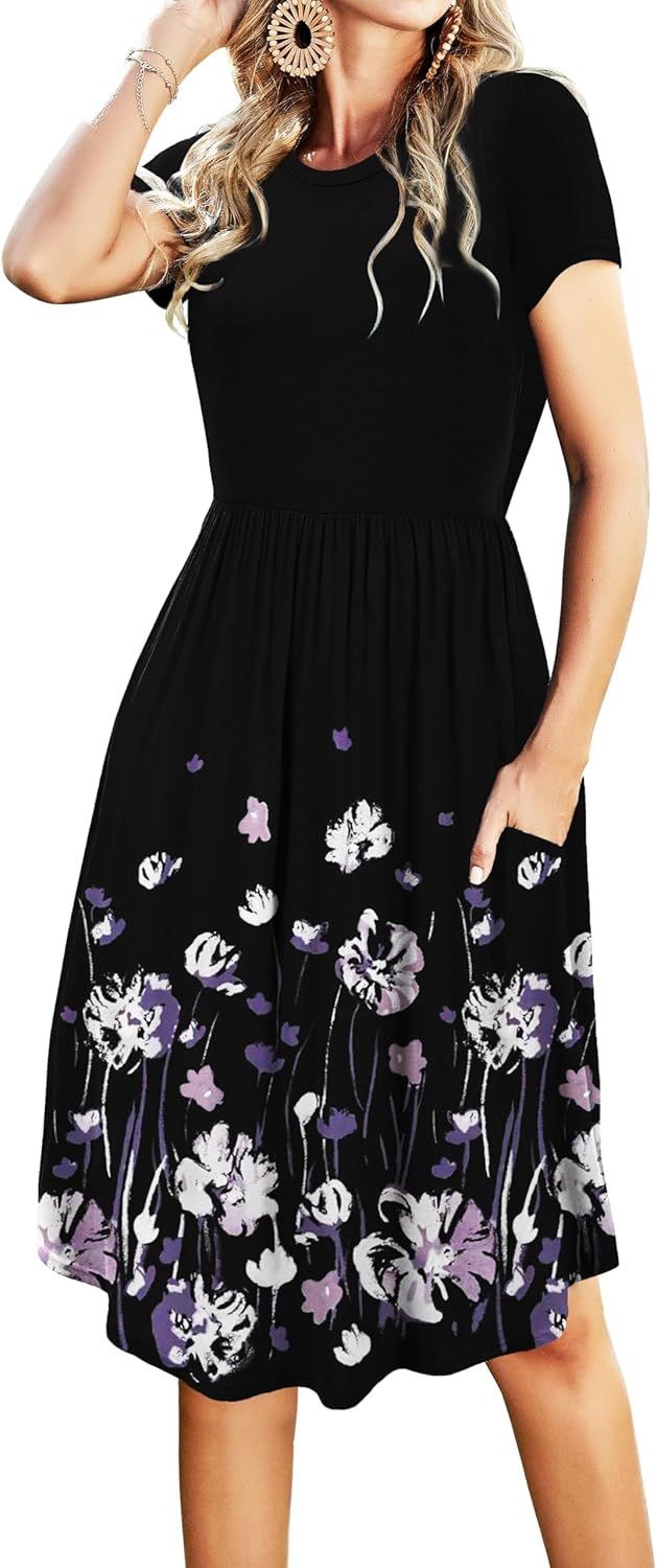 Simier Fariry Womens Summer Pocket Knee Length Casual Dress