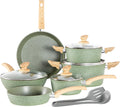 Non Toxic Pots and Pans Set Non Stick - 12 Piece Green Granite