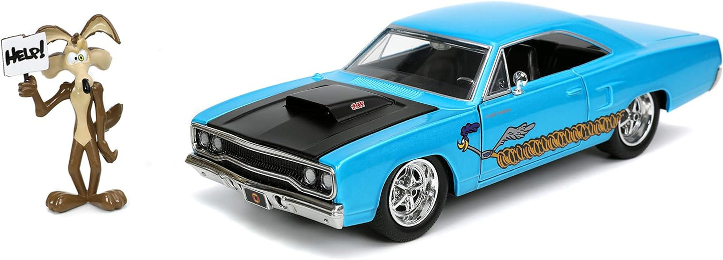 1970 Plymouth Roadrunner Diecast with Wile E Coyote Fig by Jada - Detailed Collectible