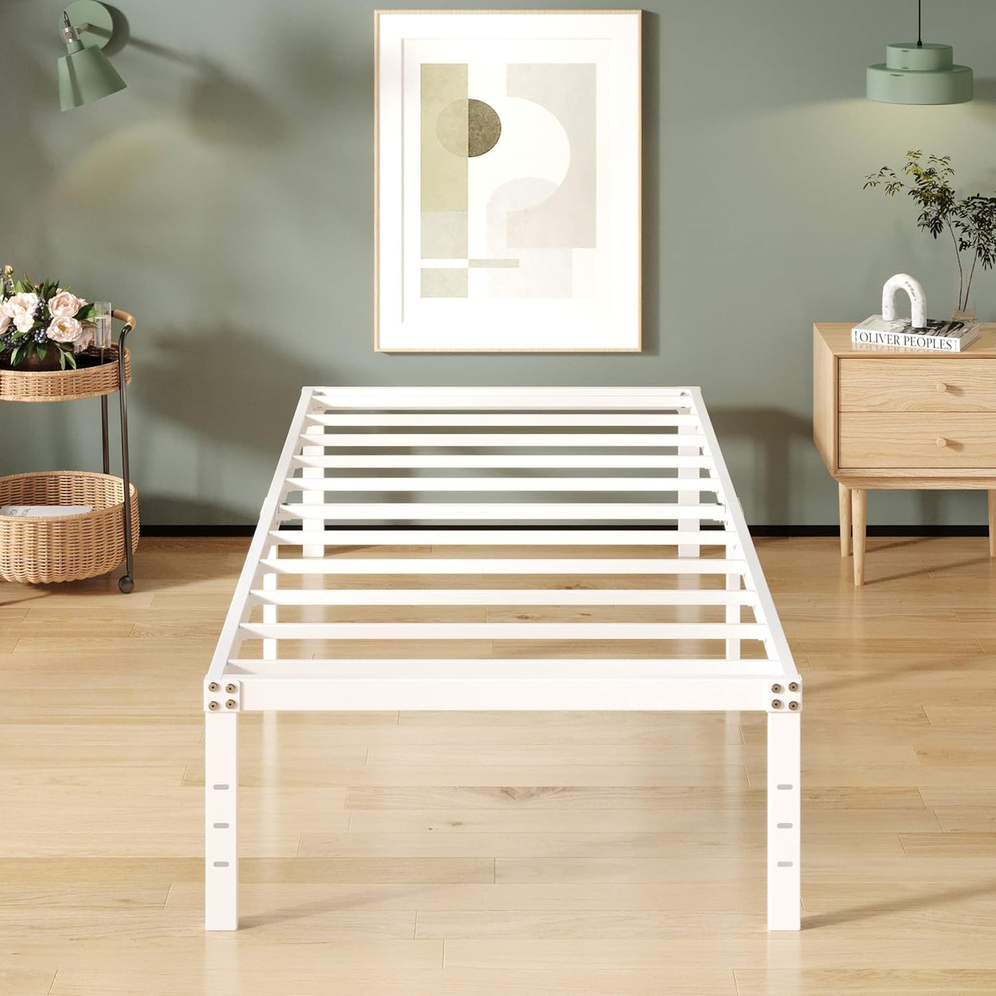 16 Inch White Twin XL Bed Frame with High Storage and Support