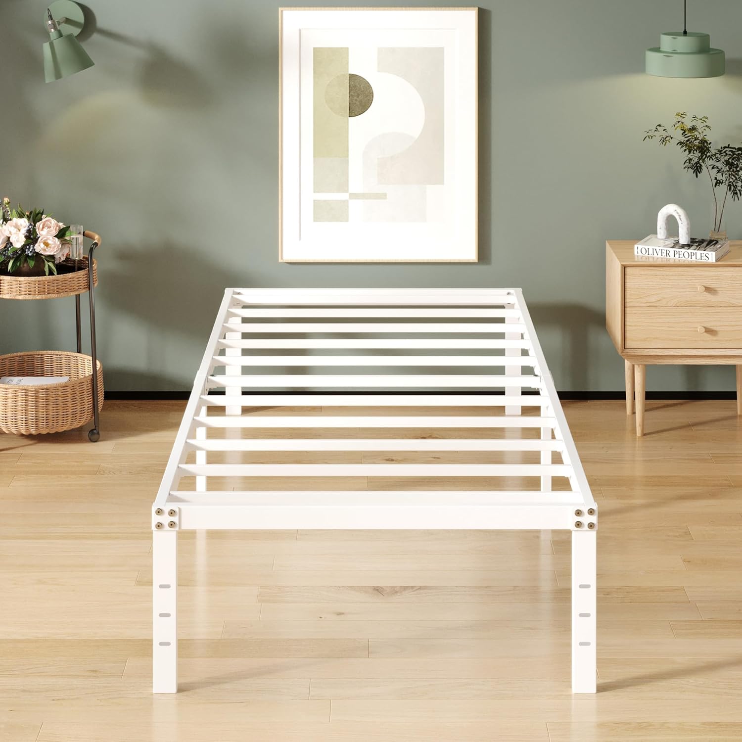 16 Inch White Twin XL Bed Frame with High Storage and Support