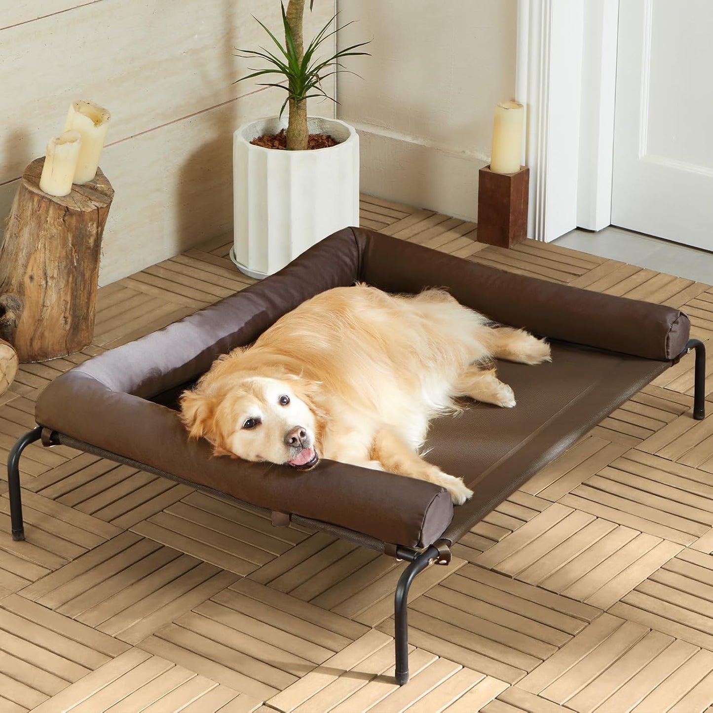 Cooling Elevated Dog Bed for Large Dogs with Slope Headrest