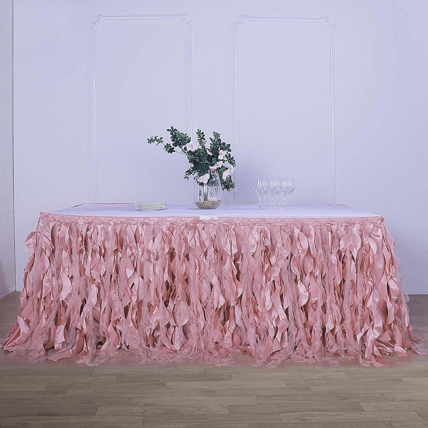 Enchanting Curly Willow Taffeta Table Skirt for Events