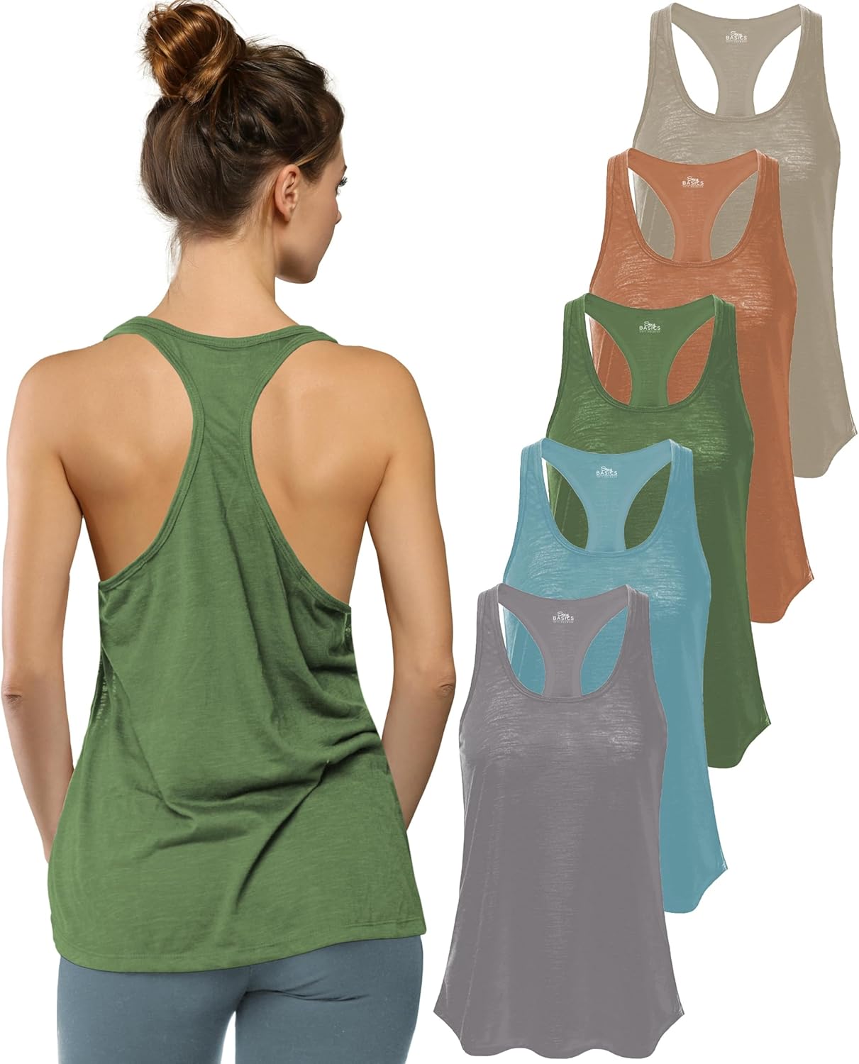 Women's 5 Pack Everyday Flowy Burnout Racer Back Tank Tops