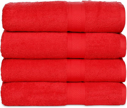 Casa Lino Red Bath Towels Set of 4 - Plush & Absorbent