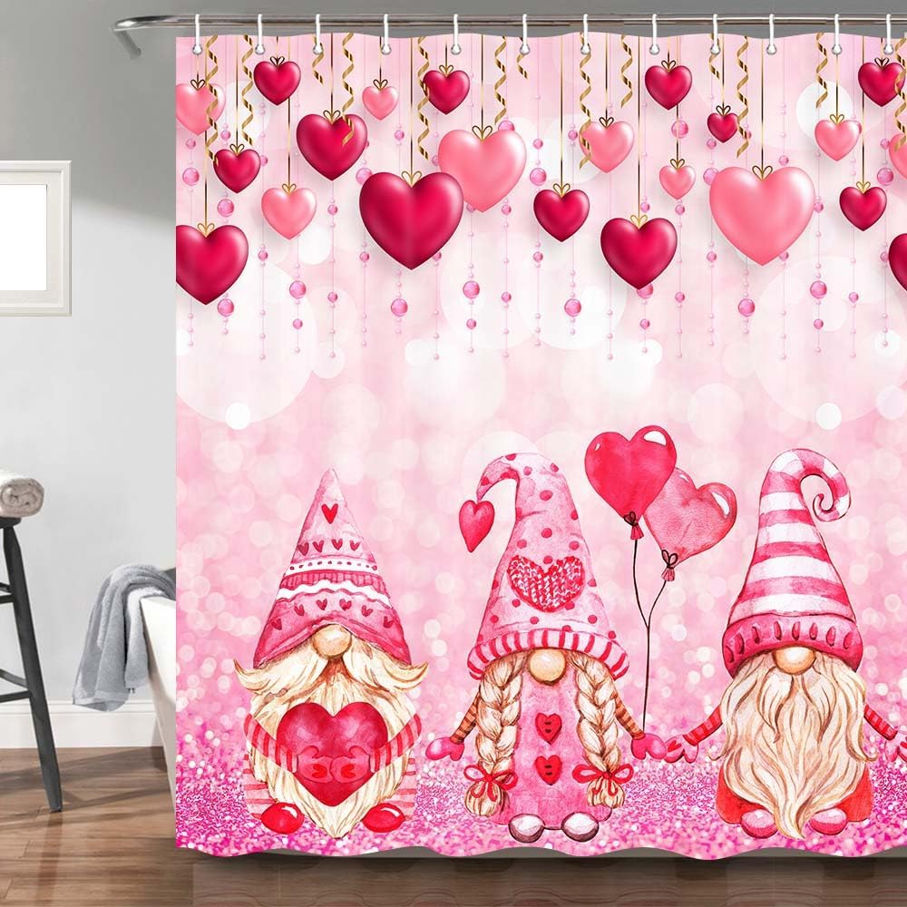 Love-themed Glitter Gnome Shower Curtain Set