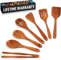 Teak Wood Utensil Set 7 Piece - Durable, Nonstick Safe Cooking Tools