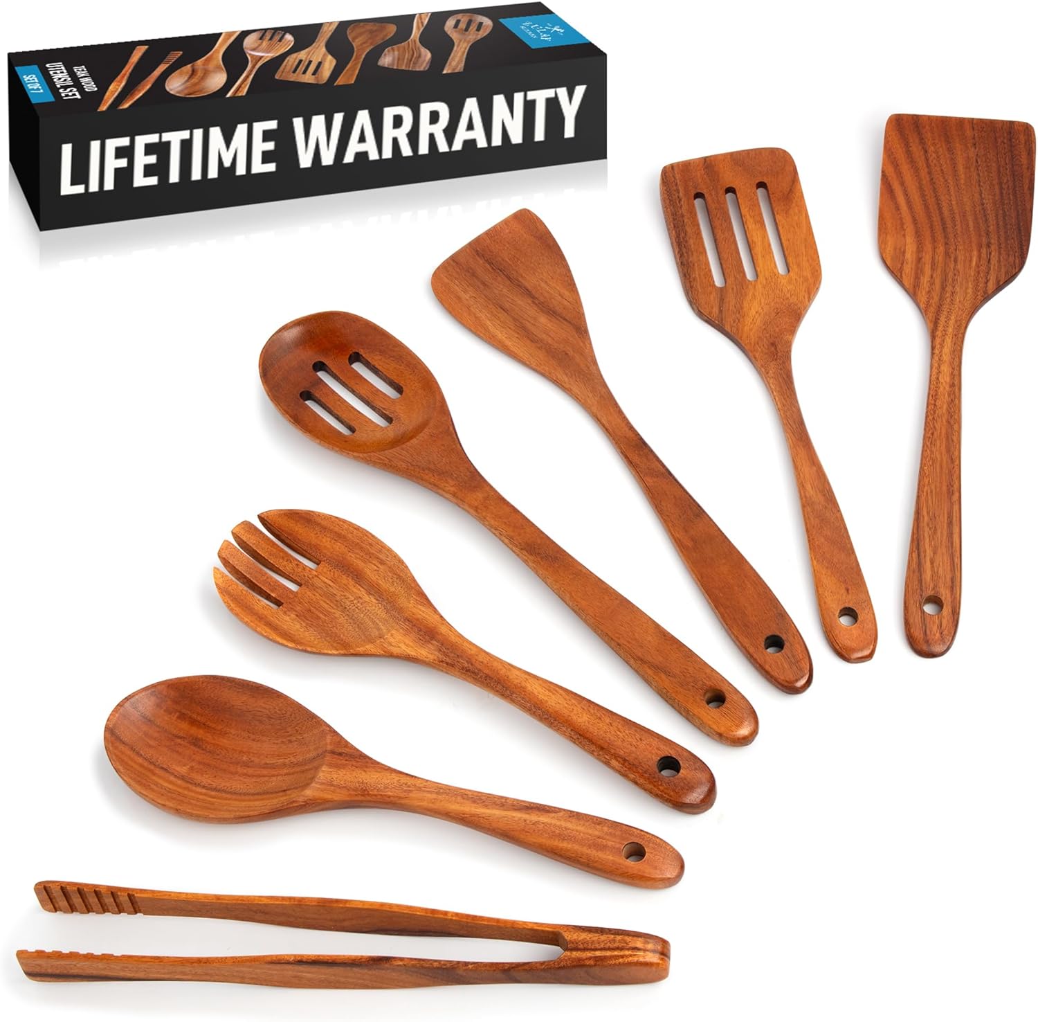 Zulay Kitchen Teak Wood Utensil Set for Elegant Cooking
