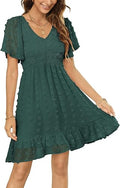 Smocked Swiss Dot Babydoll Ruffle Tiered Mini Dress - Lightweight