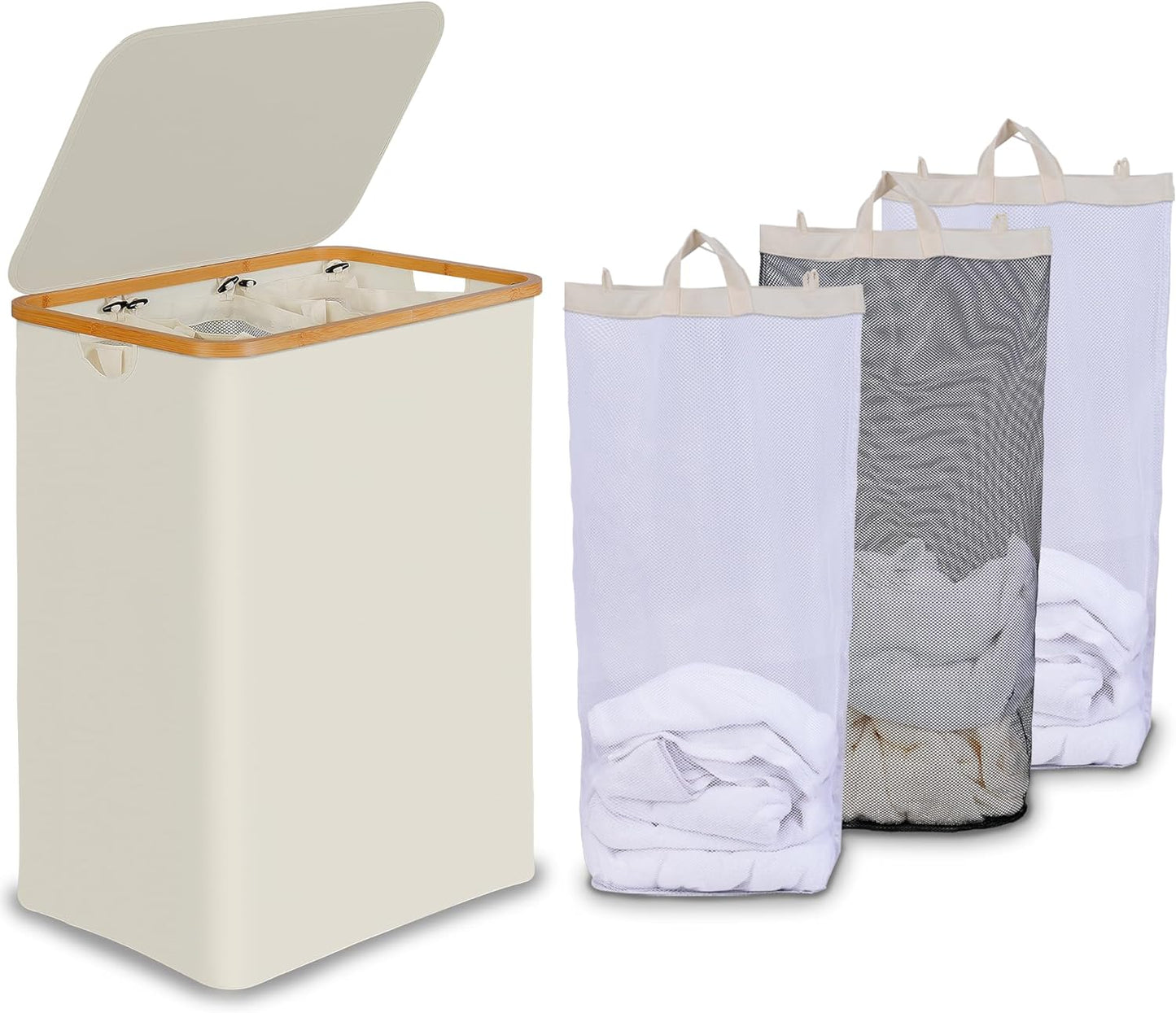 efluky Laundry Hamper with Lid and 3 Removable Bags for Easy Sorting