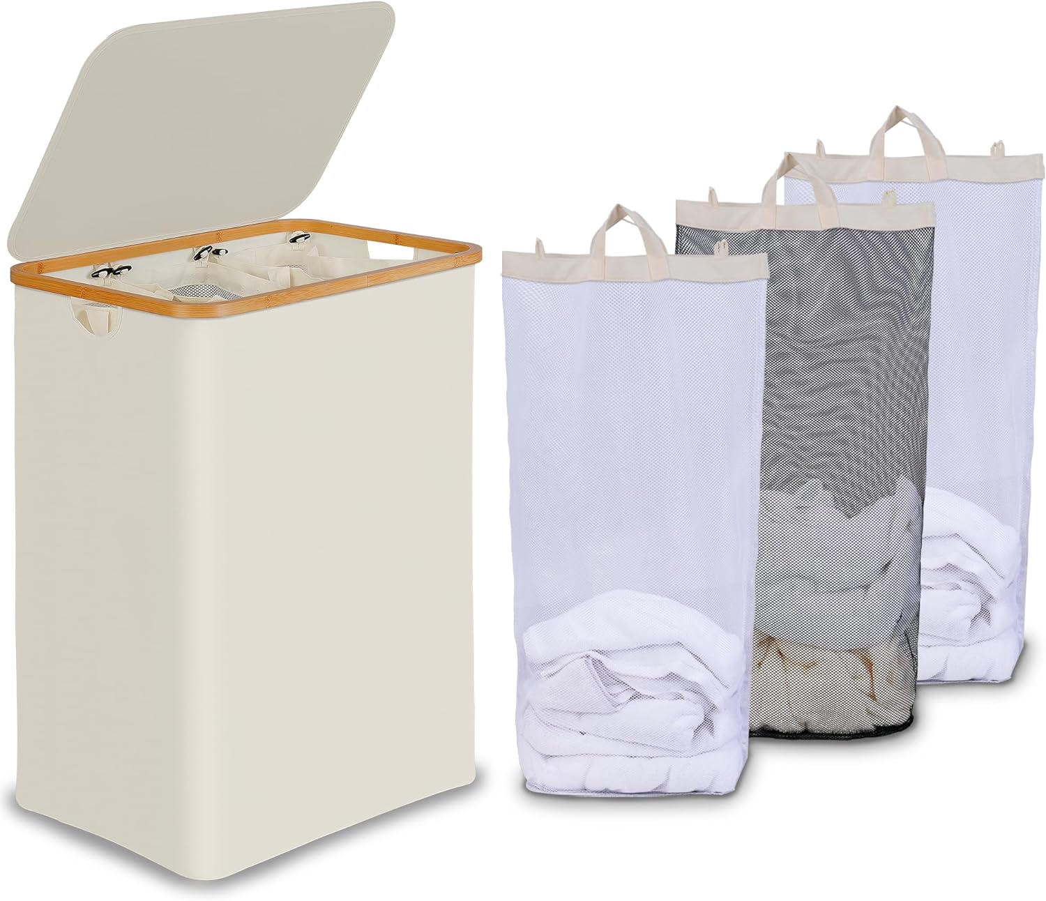 efluky Laundry Hamper with Lid and 3 Removable Bags for Easy Sorting