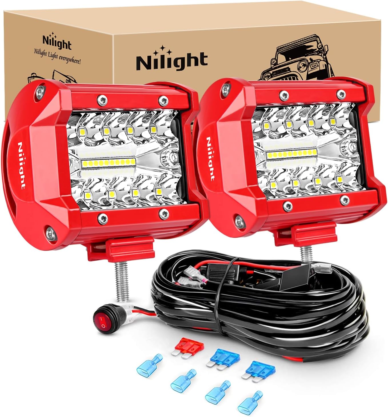 Nilight LED Light Bar 60W 4Inch Combo for Off-Road Vehicles
