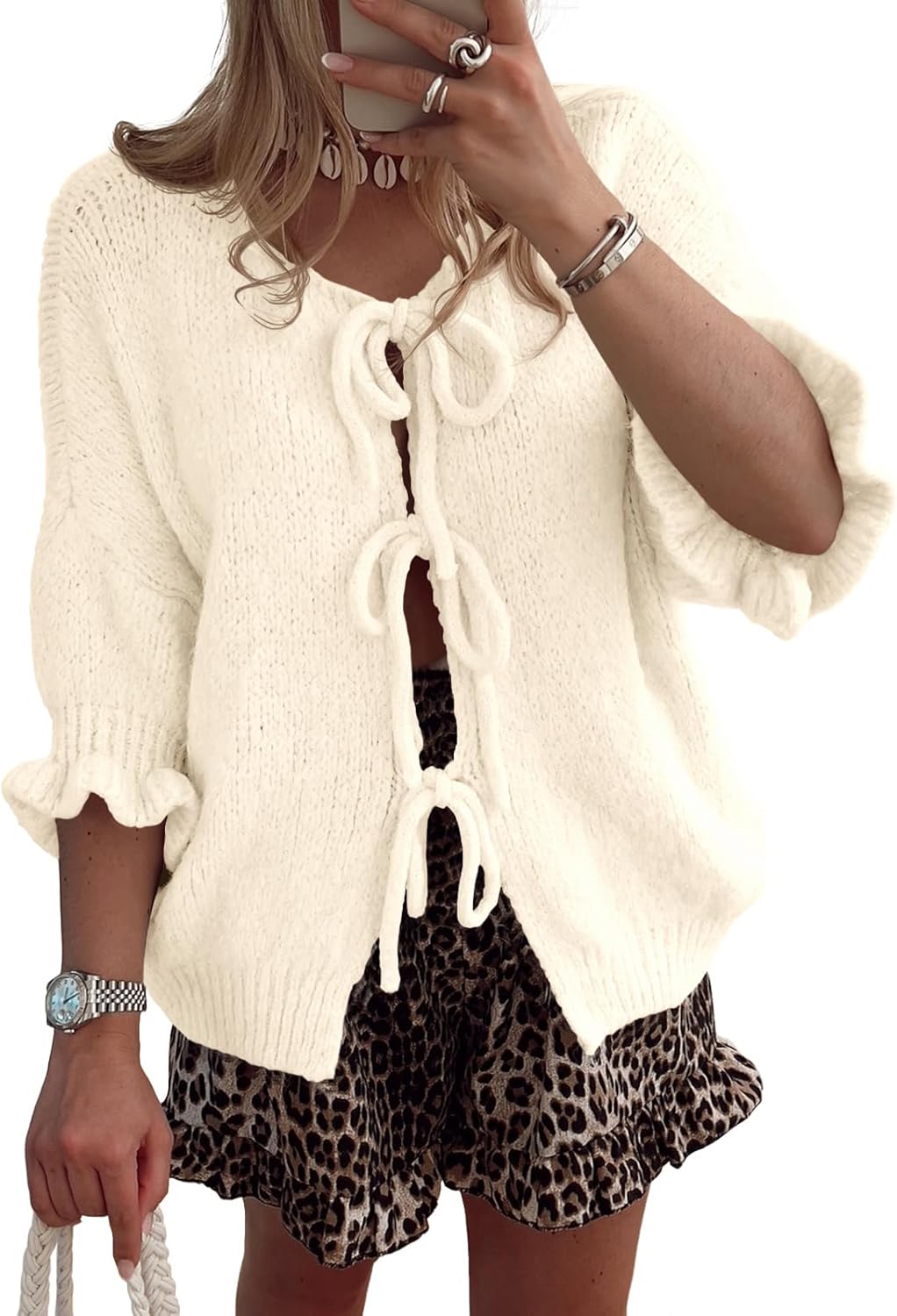 Saodimallsu Womens Tie Front Bow Cardigan Sweaters for Style