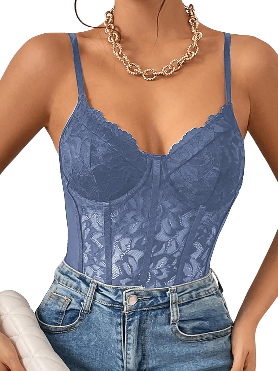 Milumia Women's Sexy Sheer Mesh Lace Bodysuit for Parties