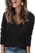 Womens V Neck Pullover Sweater - Lightweight Soft Knit for Fall