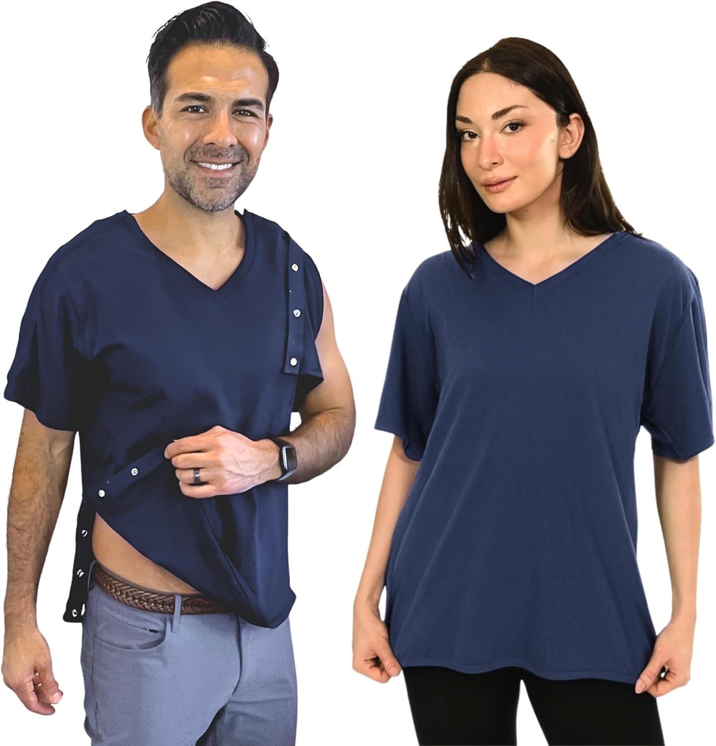 Post Surgery V Neck Dual Access Snap Shirt for Recovery Needs