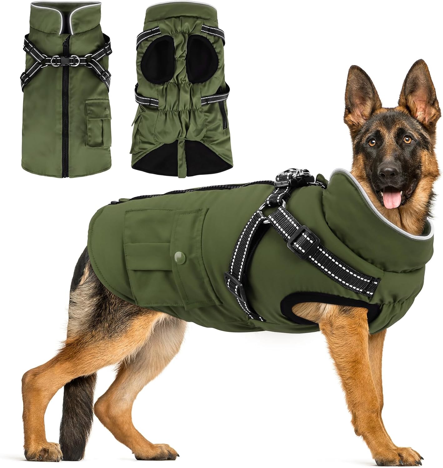 Dog Winter Coat with Harness for Medium Large Dogs - Warm & Waterproof