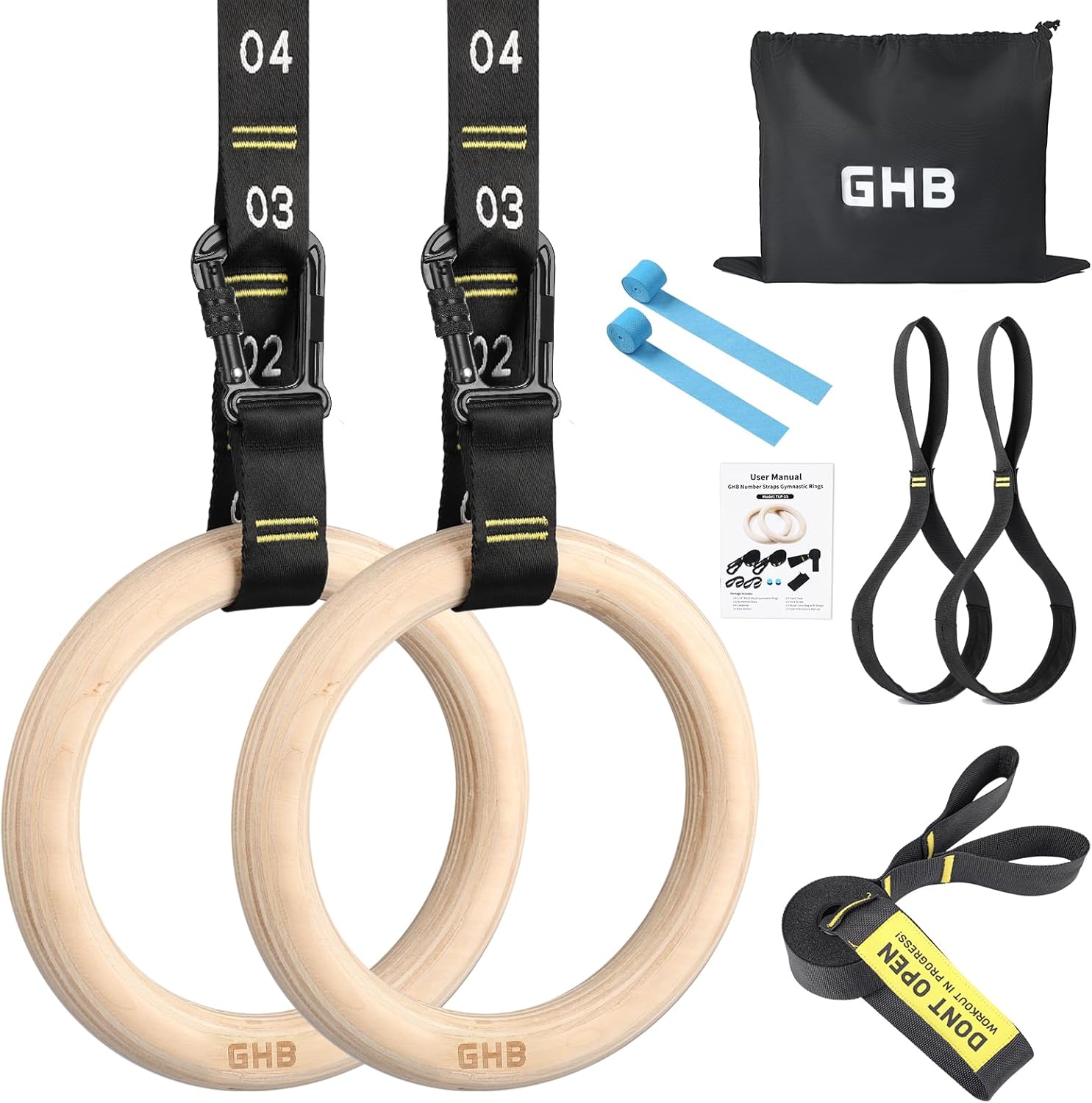 GHB Gymnastic Rings Wooden 1.25in Olympic Rings for Workouts