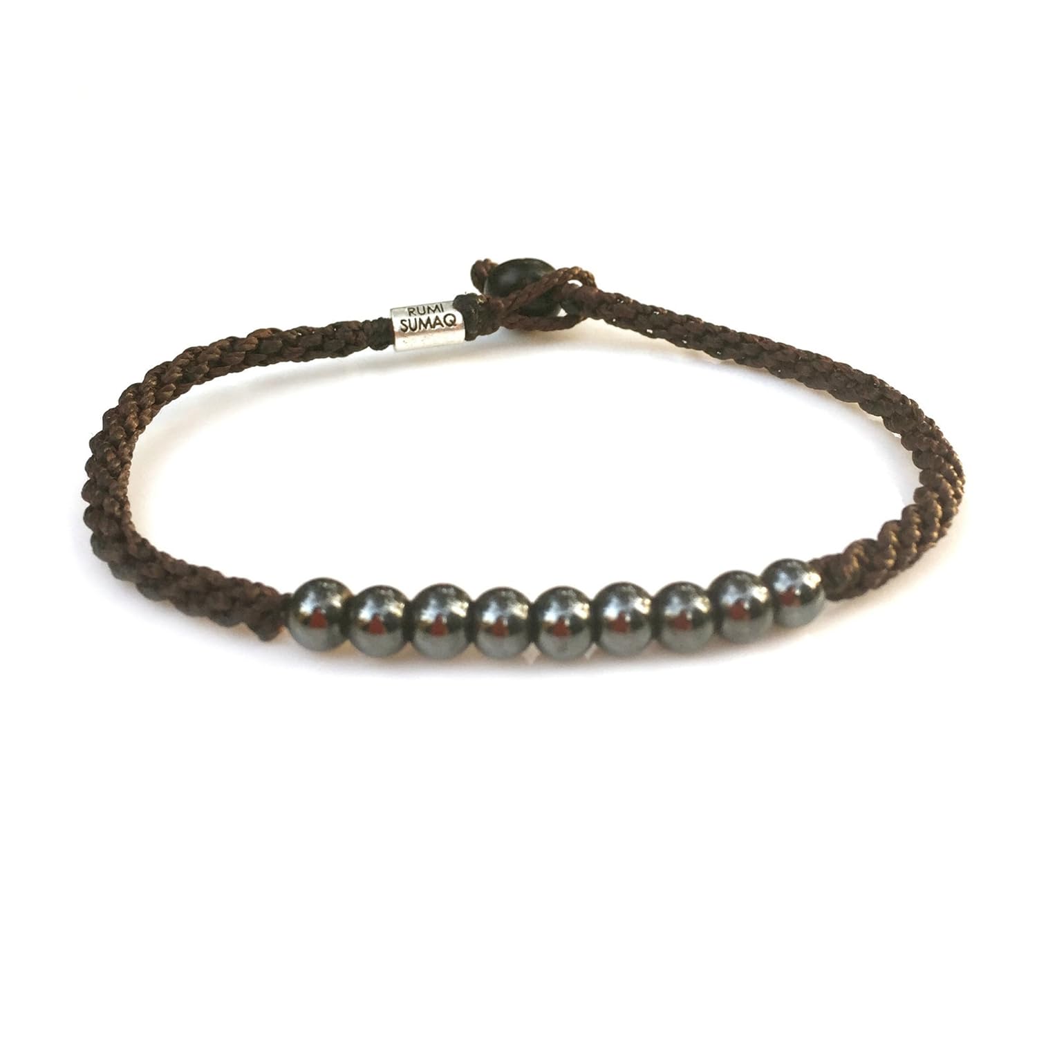 Brown Anklet with Beaded Hematite Stones for Men and Women