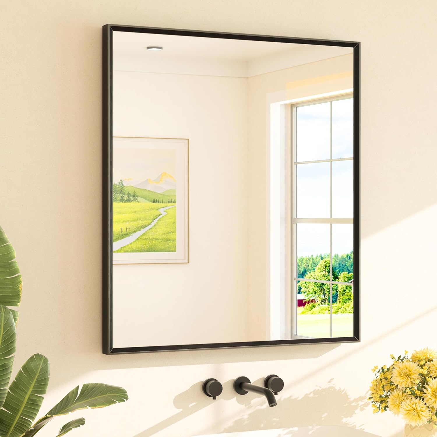 TETOTE Black Framed Mirror for Bathroom Vanity 32in x 36in