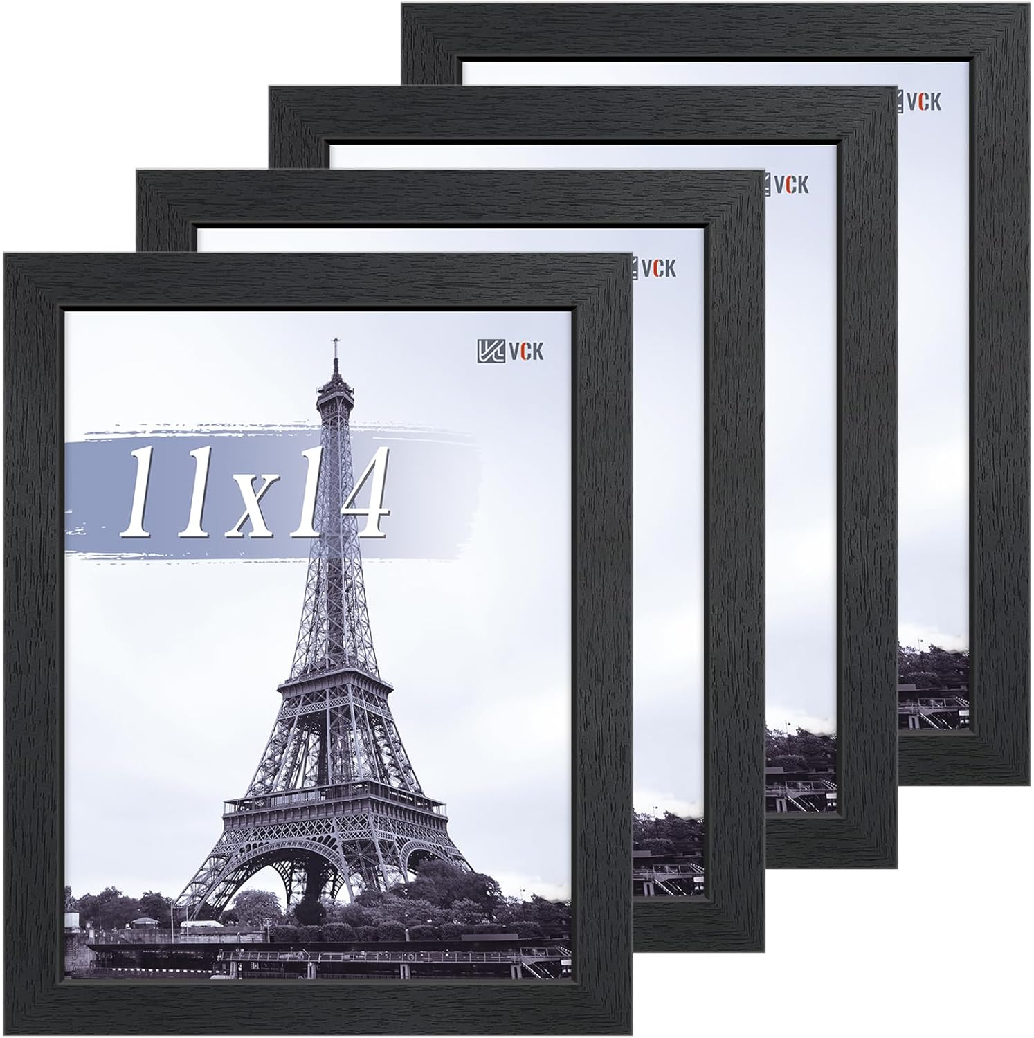 VCK 11x14 Picture Frame Set of 4 - Elegant Black Wood Frames