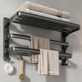 24-Inch Towel Rack Wall Shelf - Foldable Matte Black Towel Organizer