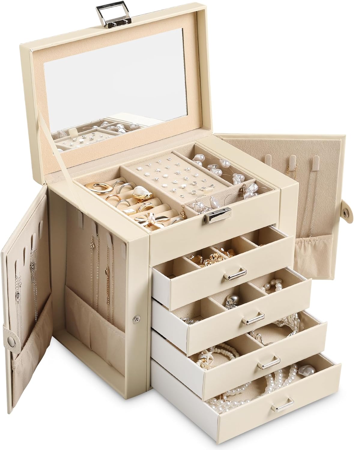 Frebeauty 5-layer Jewelry Box with Mirror and 4 Drawers