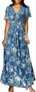 Simplee Womens V Neck Velvet Maxi Dress for Wedding Guest - Empire