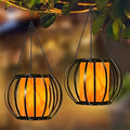Solar Lanterns Outdoor Flickering Flame LED Metal Hanging Lanterns