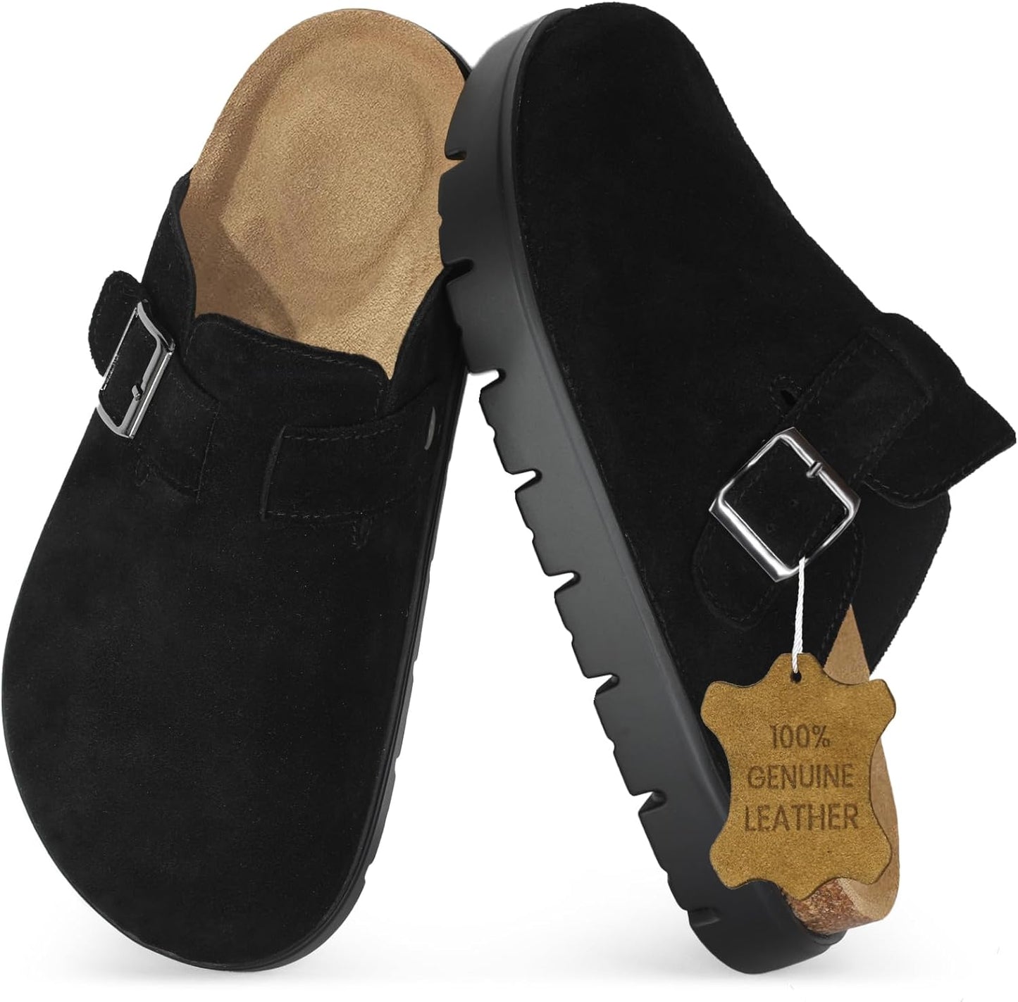 Genuine Leather Chunky Big Buckle Platform Clogs for Women
