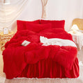 Faux Fur Red Comforter Cover King Set - Soft Plush Shaggy Bedding