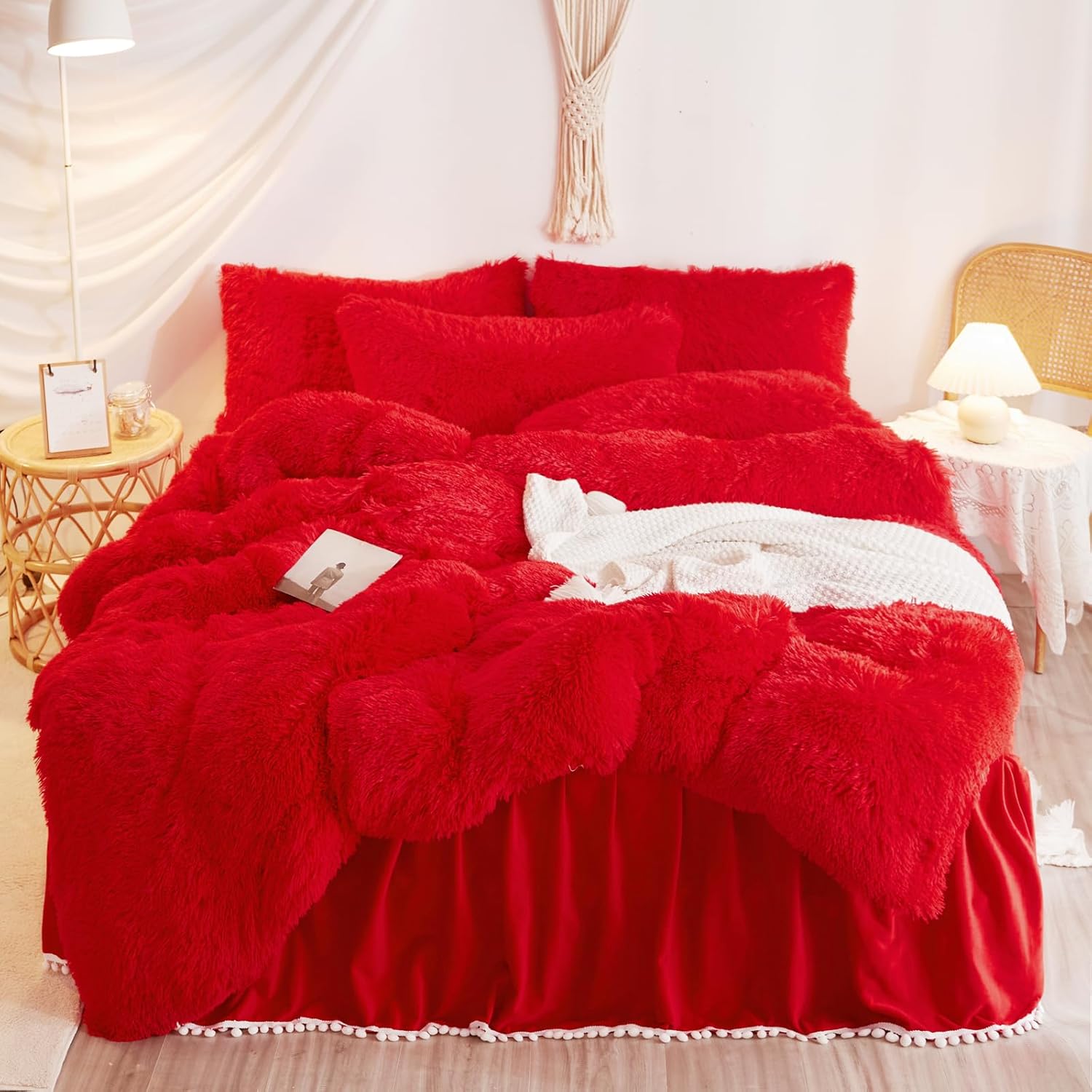 Faux Fur Red Comforter Cover King Set for Cozy Winter Nights