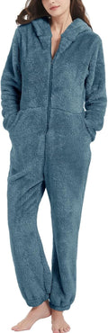 Womens Onesies Pajamas One Piece Hooded Fuzzy Winter Warmth