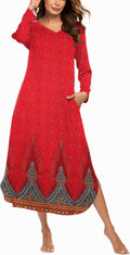 Ekouaer Women's Nightgown V-Neck Long Sleeve Full Length - Cozy