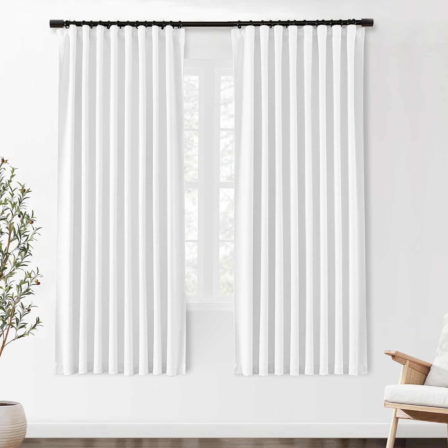 SHINELAND Pure White Blackout Curtains for Living Room 72 Inch