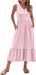 Womens Maxi Dress 2025 Sleeveless V Neck Tiered Sundress Formal