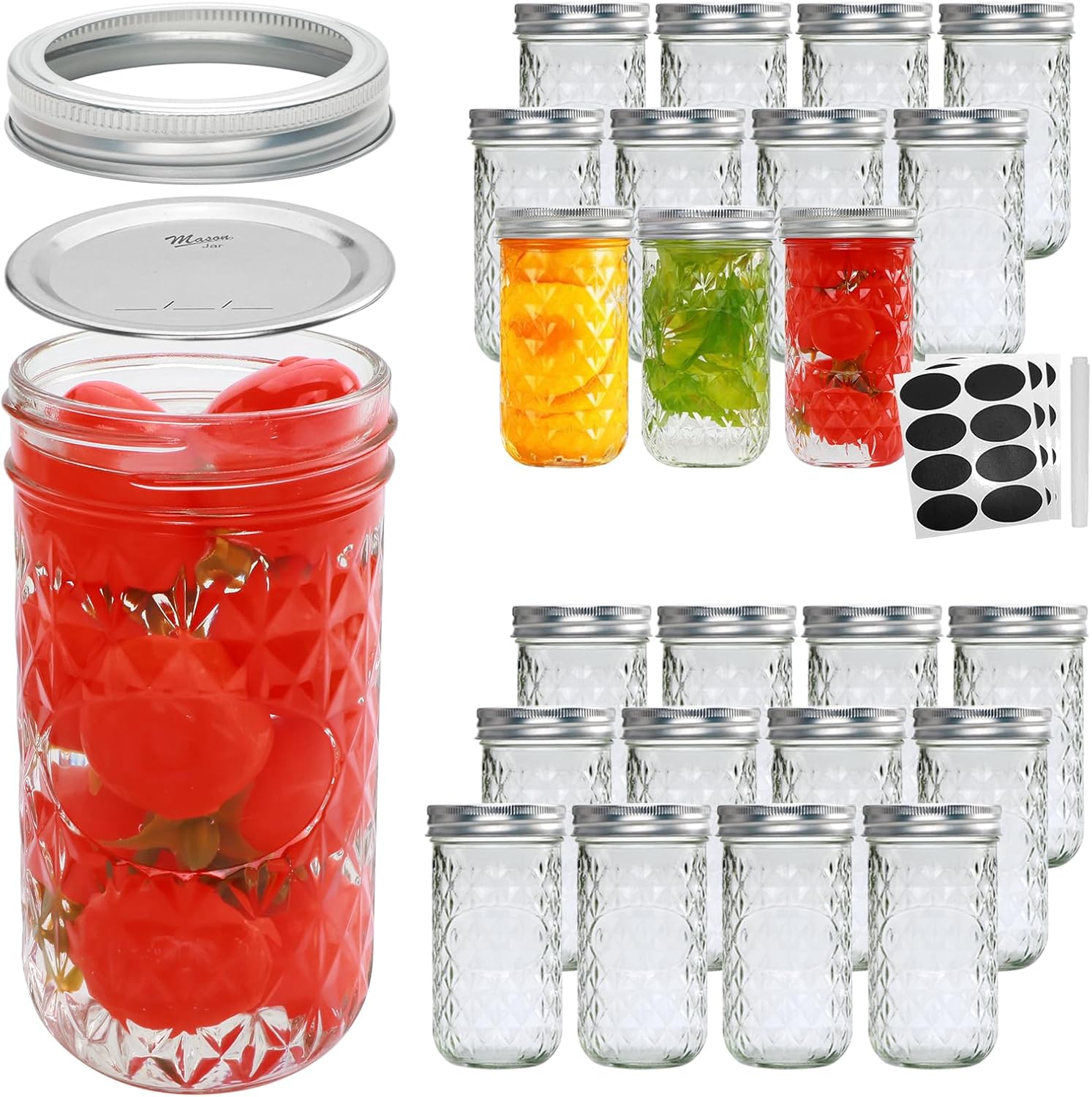 Mason Jars 12 OZ Set for Canning and Preserving - 24 Pack
