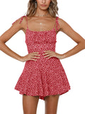 Women's Boho Floral Short Romper - Smocked Wide Leg Jumpsuit
