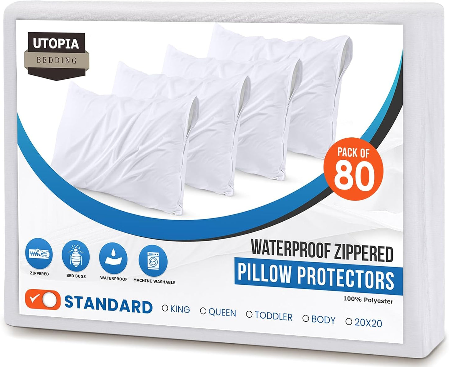 Utopia Bedding Waterproof Pillow Protectors Set of 80 for Comfort