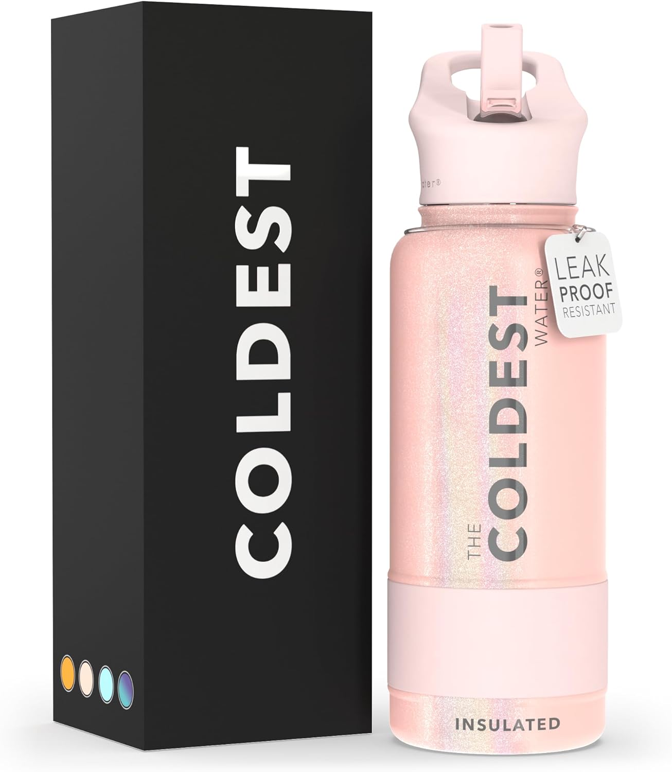 Coldest Insulated Water Bottle with Straw Lid - 32 oz Pink Glitter