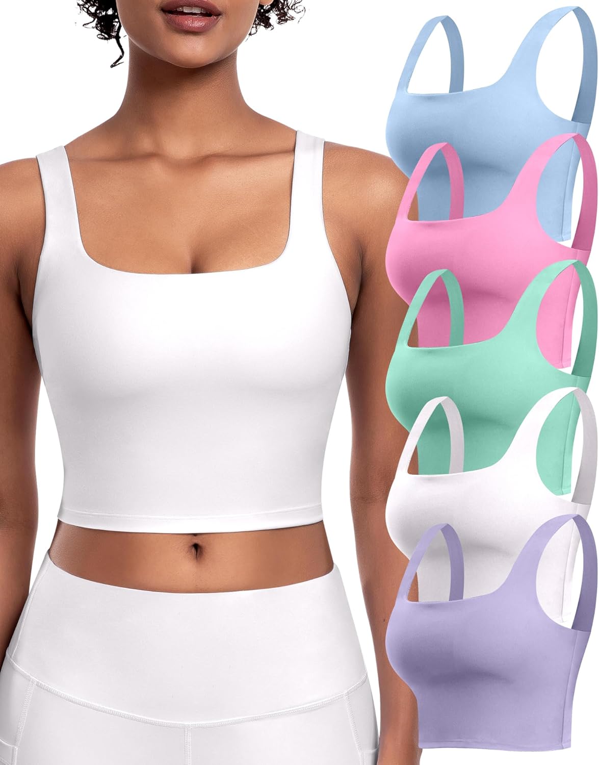 Womens Sports Bras 5 Packs - Longline Workout Crop Tops