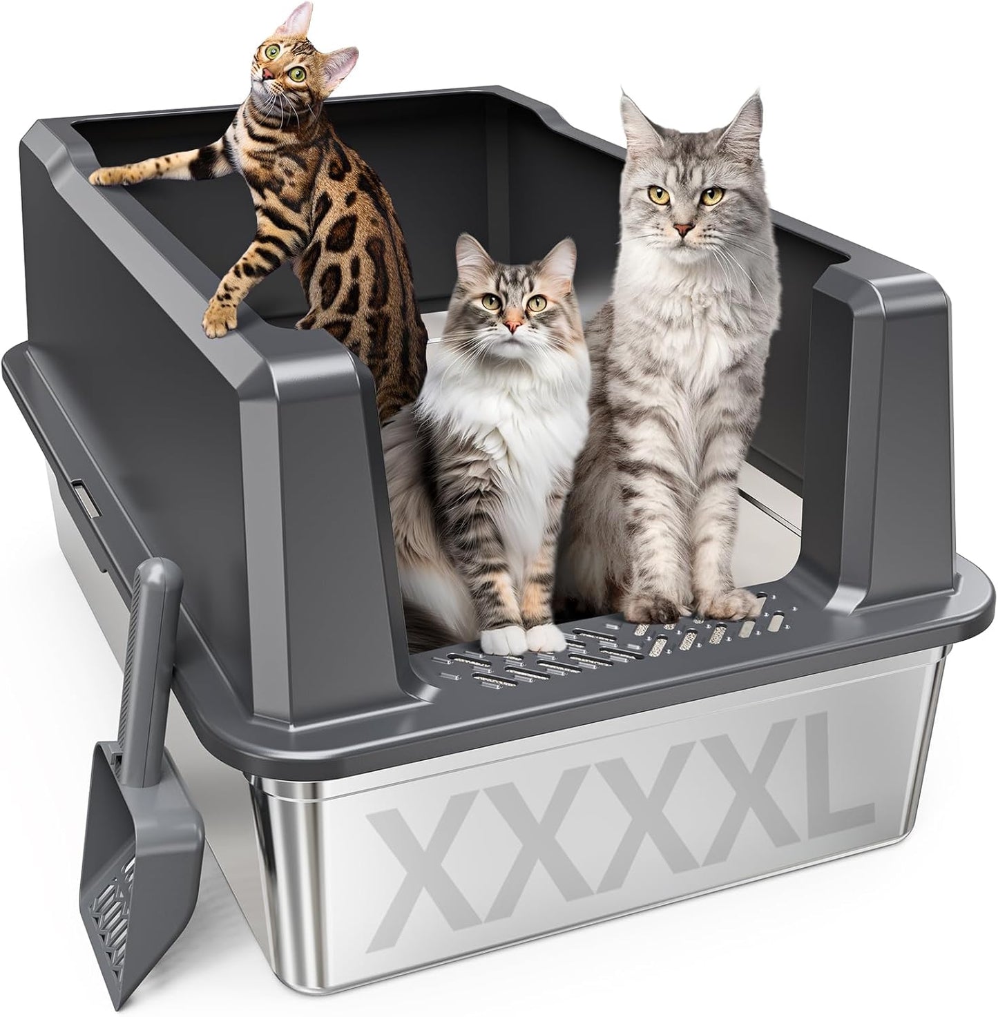 XXL Stainless Steel Cat Litter Box for Large Cats and Multi-Cat Homes